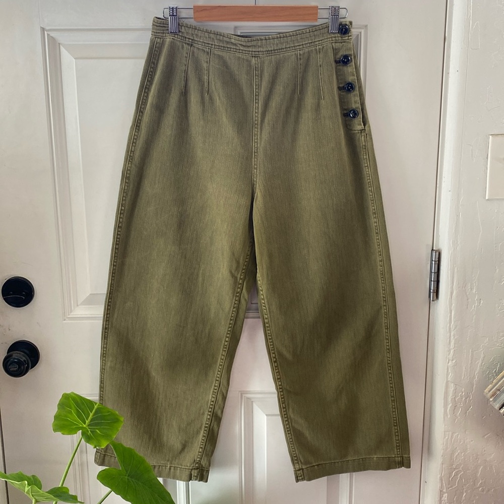 FP Green Wide Leg Cotton Pants Free People Utility Pants
